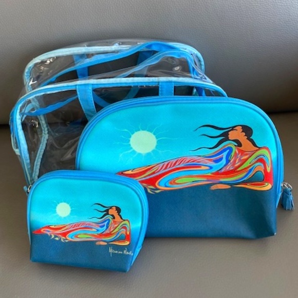 MOTHER EARTH 3-pce set travel cosmetic bag pouch by Maxine Noel multicolour - Picture 1 of 12